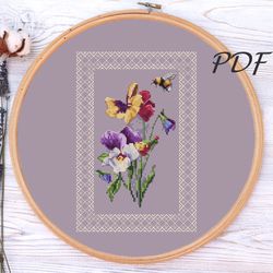 cross stitch pattern pdf flower pansies - cross stitch pattern pdf design for embroidery