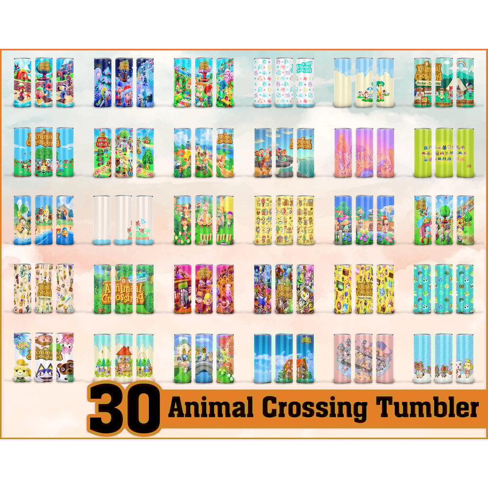 30 Animal Crossing Tumbler Sublimation Digital File PNG Digital File Cup 20 onz Animals Crossings Template.jpg