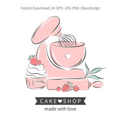 Cake shop logo. Clipart, Instant Download. AI, EPS, JPG, PNG.