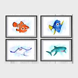 Finding Nemo Set Disney Art Print Digital Files decor nursery room watercolor