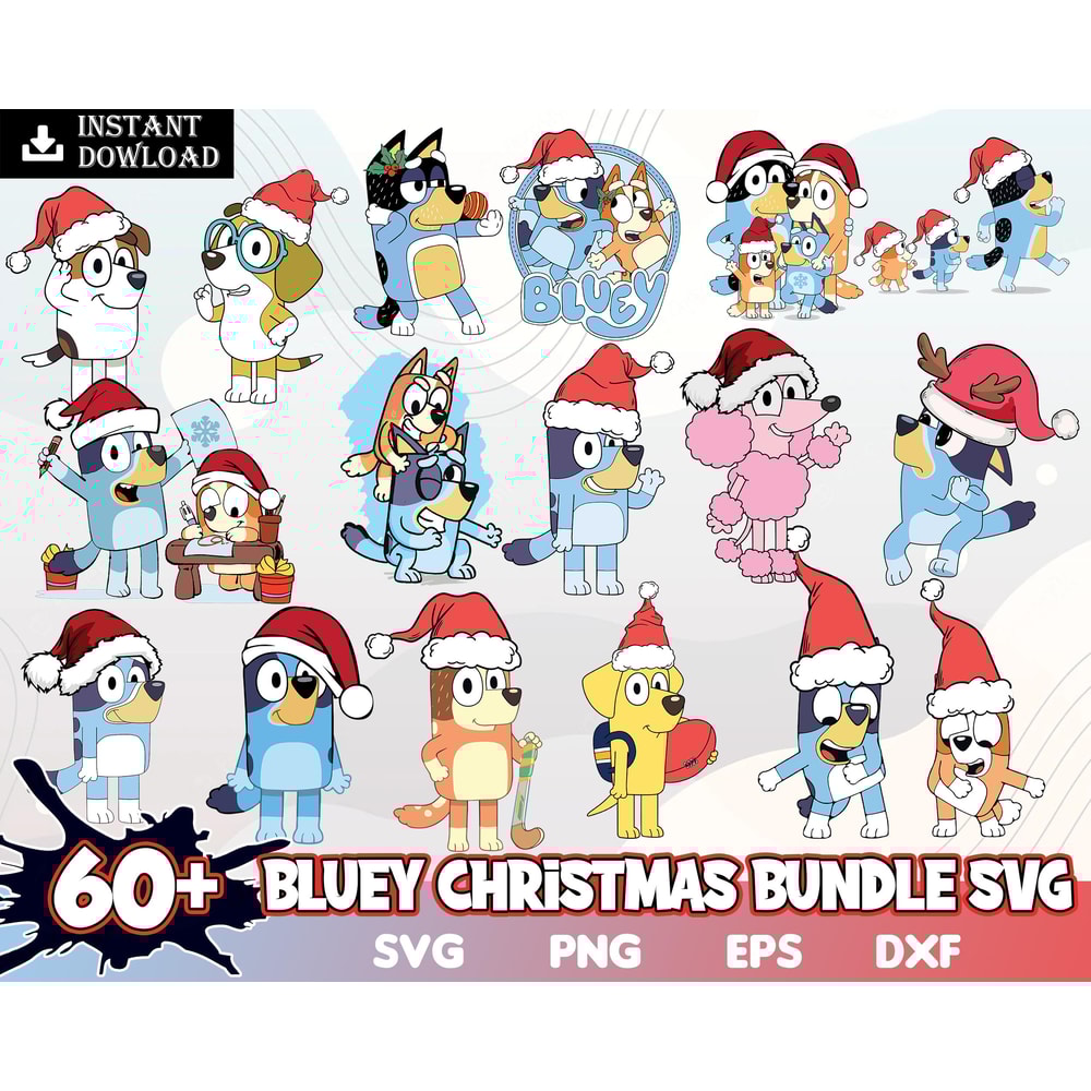 Christmas Bluey Svg Bundle, Dog cartoon Vector, Bluey Clipart Christmas svg files Instant Download High Quality.jpg