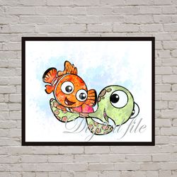 Finding Nemo Disney Art Print Digital Files decor nursery room watercolor
