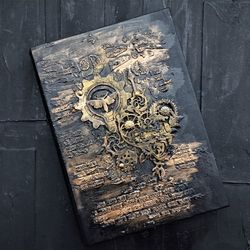 Dark grunge grimoire Large steampunk journal blank Custom journal for sale Grungy notebook