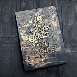 Large steampunk journal blank Dark grunge grimoire Custom journal for sale Grungy notebook