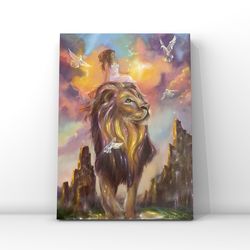 Digital painting "Narnia" Lion Print Digital Art Oil painting Canvas