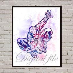 Spider-Man Marvel Superhero Art Print Digital Files decor nursery room watercolor