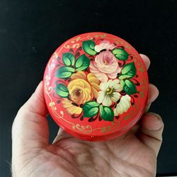 hand painting jewelry box, khokhloma | wooden box, floral round box | storage box, trinket box | gift for her