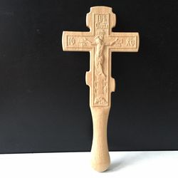 wooden post-cutting cross made of oak wood, with a crucifix, 25 cm high, carving |  tall: 9,8" | russian church cross
