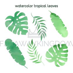 WATERCOLOR TROPICAL LEAF Abstract Plants Vector Illustration Set