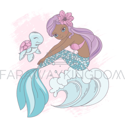 wave mermaid underwater princess walk vector illustration set
