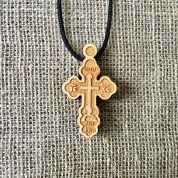 Wooden cross made of boxwood, No. 13, in the form of a Shamrock | Pectoral cross  | Height 3 cm