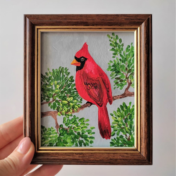 Bird-painting-red-cardinal-in-style-impasto-small-wall-decoration-art-framed.jpg