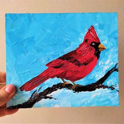 Red cardinal wall art, Bird painting for sale, Textured wall art, Framed art