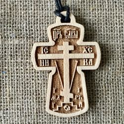 Wooden cross made of oak wood,, leaf-shaped, with a crucifix, height 5 cm | Pectoral cross  |