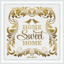 cross stitch pattern home sweet home inscription monochrome floral frame bird panel counted crossstitch patterns pdf
