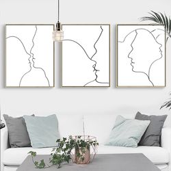 couple wall art love print one line art love poster line drawing set of 3 prints printable art valentines day gifts