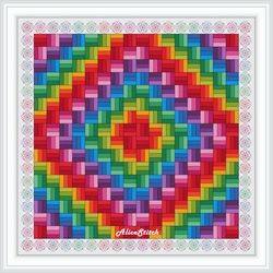 Cross stitch pattern Panel geometric ornament rainbow sampler abstract pillow napkin counted crossstitch patterns PDF