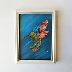 Diamond painting on canvas, Hummingbird canvas painting, Little bird painting