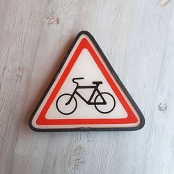 Soviet vintage Bicycle Crossing Sign outdoor - Bike Lane road street traffic sign