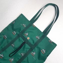 green reusable shopping bag sailboats grocery foldable bag handmade packable tote bags with long handles