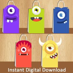 monsters favor bags, monsters birthday, monsters party supplies, monsters goodie bags, monsters candy bags