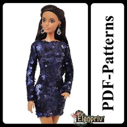pdf pattern mini-dress for 11 1/2 fashion royalty fr2, pivotal, repro, made to move mtm, silkstone barbie doll