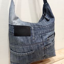 comfortable hobo denim shoulder bag handmade- crossbody purse