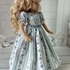 Blue and white and floral stripes ruched smocked dress-4.jpg
