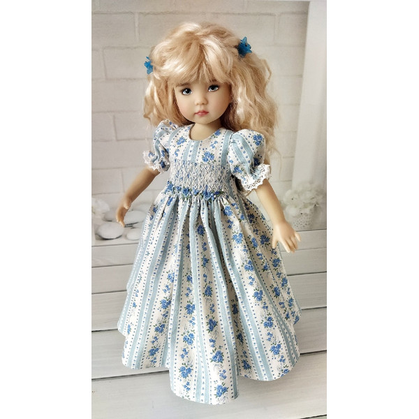 Blue and white and floral stripes ruched smocked dress.jpg
