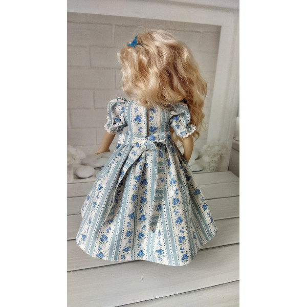Blue and white and floral stripes ruched smocked dress-5.jpg