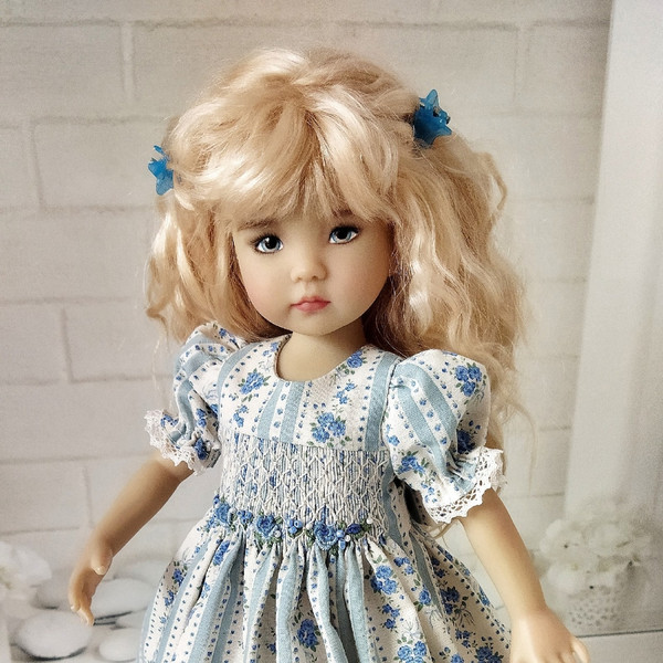 Blue and white and floral stripes ruched smocked dress-6.jpg