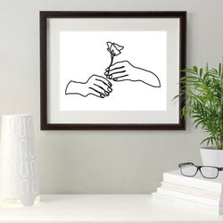 Hands Print Hands Line Drawing Minimal Line Art Digital Prints Love Artwork Gesture Hands Horizontal Wall Art Couple Art