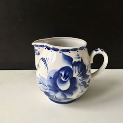 Handmade Ceramic GZHEL Jug, designed in the Russia by Professional Designer . Jug for Milk and Cream or Maple Syrup
