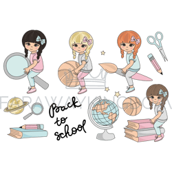 back to school education cartoon vector illustration set