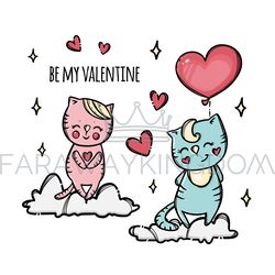 BALLOON AS GIFT On Valentine Day Cat Vector Illustration Set