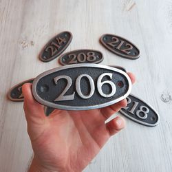 Address oval door number plate 206 - vintage apartment number sign