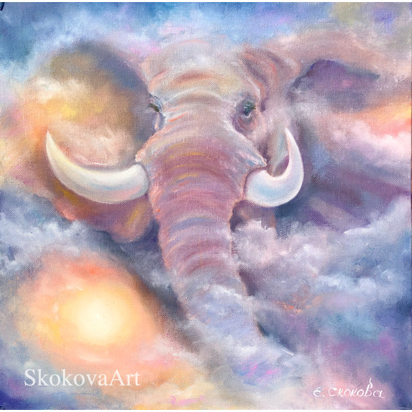 слон в облаках, Дух слона, абстрактный слон elephant Елена Скокова рейки reiki