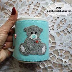 Valentine pattern, Felt cup cozy pattern, Felt mug cozy, Cup warmer, Coffee tea warmer, Felt mug holder, Valentine gift