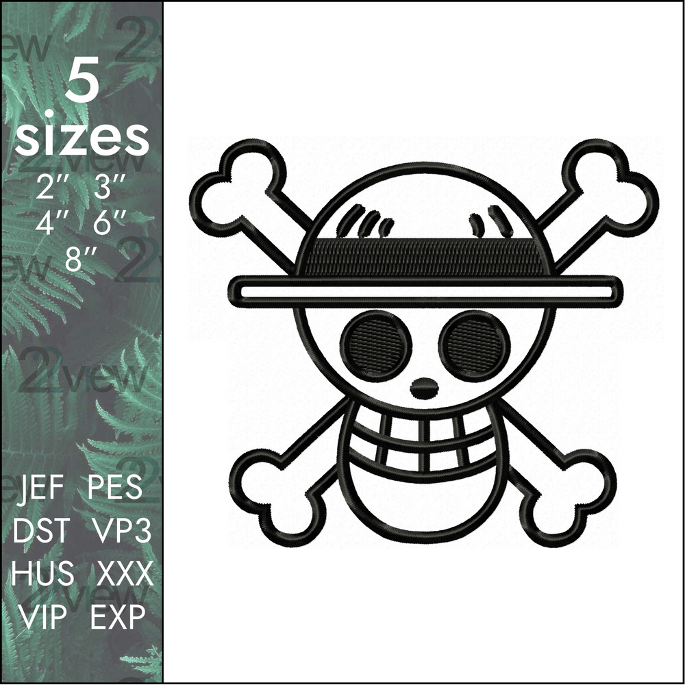 one piece monkey d luffy anime logo machine embroidery design