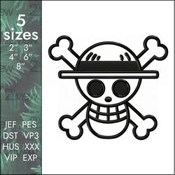 One Piece Embroidery Design, Monkey D Luffy pirate anime logo, 5 sizes