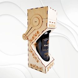Wine box with cutout and handle, laser cut design. Laser cutting drawing.