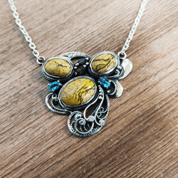 Beautiful silver necklace with jasper and colored stones Handmade jewelry Best gift Exclusive jewelry
