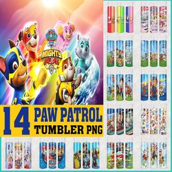 paw patrol tumbler png bundle, skinny tumbler png, kids cartoon png