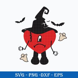 bad bunny heart witch hat svg, halloween bunny svg png dxf eps file
