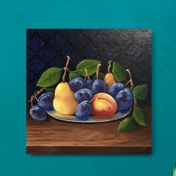 Oil Painting Still Life with Fruit Stretched Canvas 12 by 12 inches Wall art from Marina Mamonchik