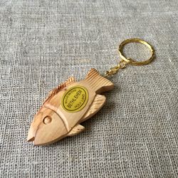 Wooden Fish Keychain, Olive Wood Fish Keychain | Fish Keyring for Luck, Handmade Olive Wood Carved | Made in Jerusalem