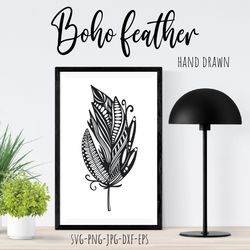 Hand drawn painted boho feather clipart - SVG