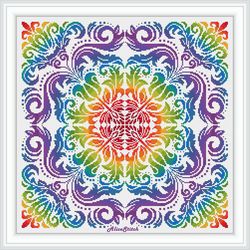 Cross stitch pattern Panel floral ornament Damask rainbow abstract pillow napkin counted crossstitch patterns PDF