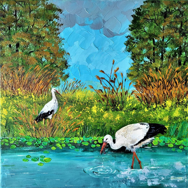 Impressionist-bird-painting-impasto-storks-in-the-swamp-among-the-reeds.jpg