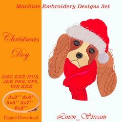 christmas dog embroidery design in 5 sizes in 8 formats